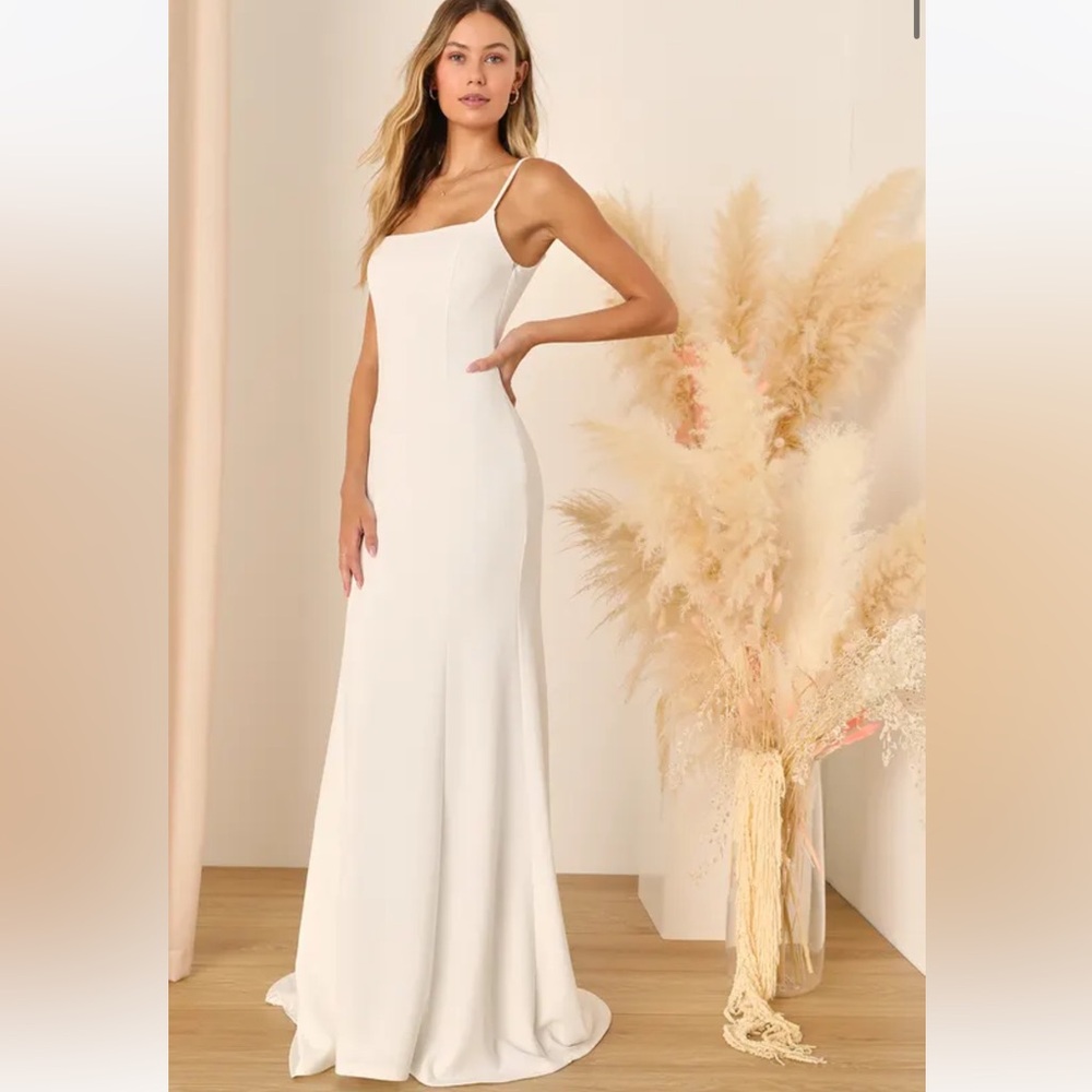 NWT Lulus Blessed Romance White Sleeveless Button Back Mermaid Maxi Dress 3x
